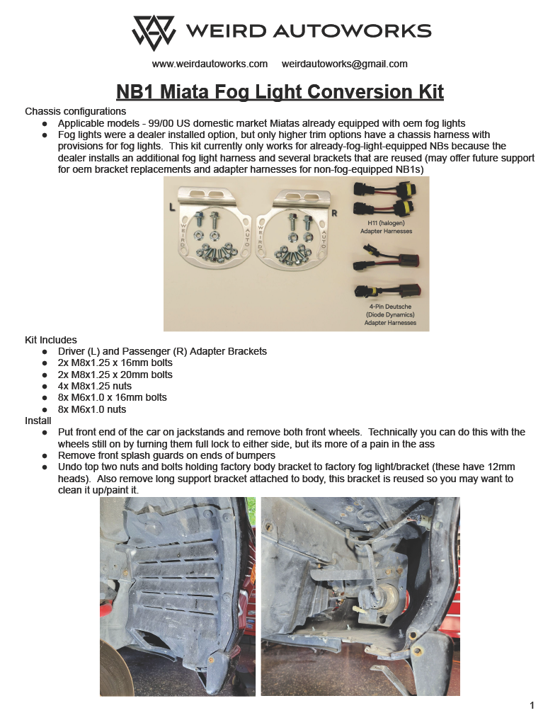 NB1 (99-00) Miata Fog Light Conversion Kit