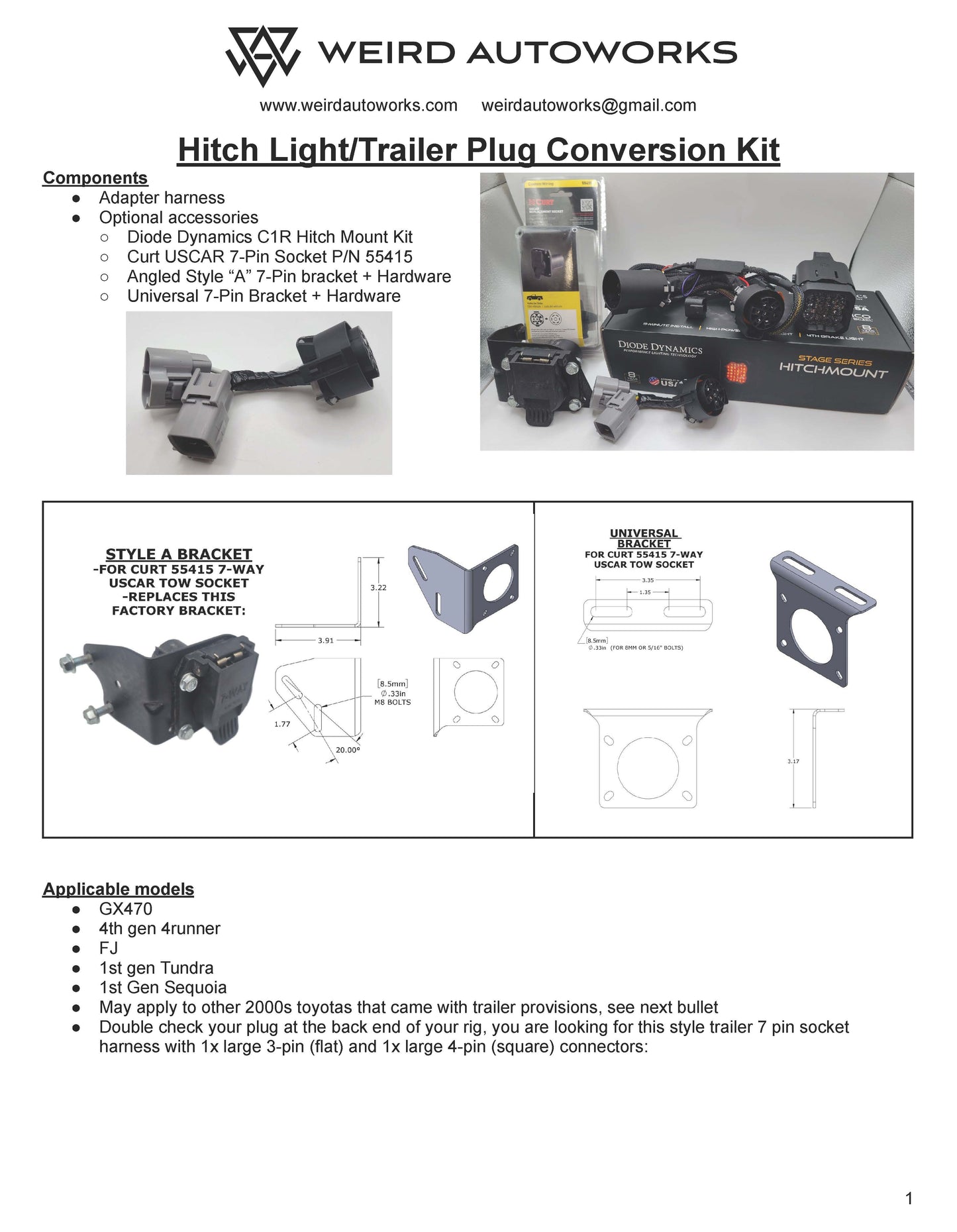Hitch Light and Trailer Plug Conversion Kit for Mid 2000s Toyota 4x4s (GX470, FJ, 4th Gen 4Runner, 1st Gen Tundra & Sequoia)