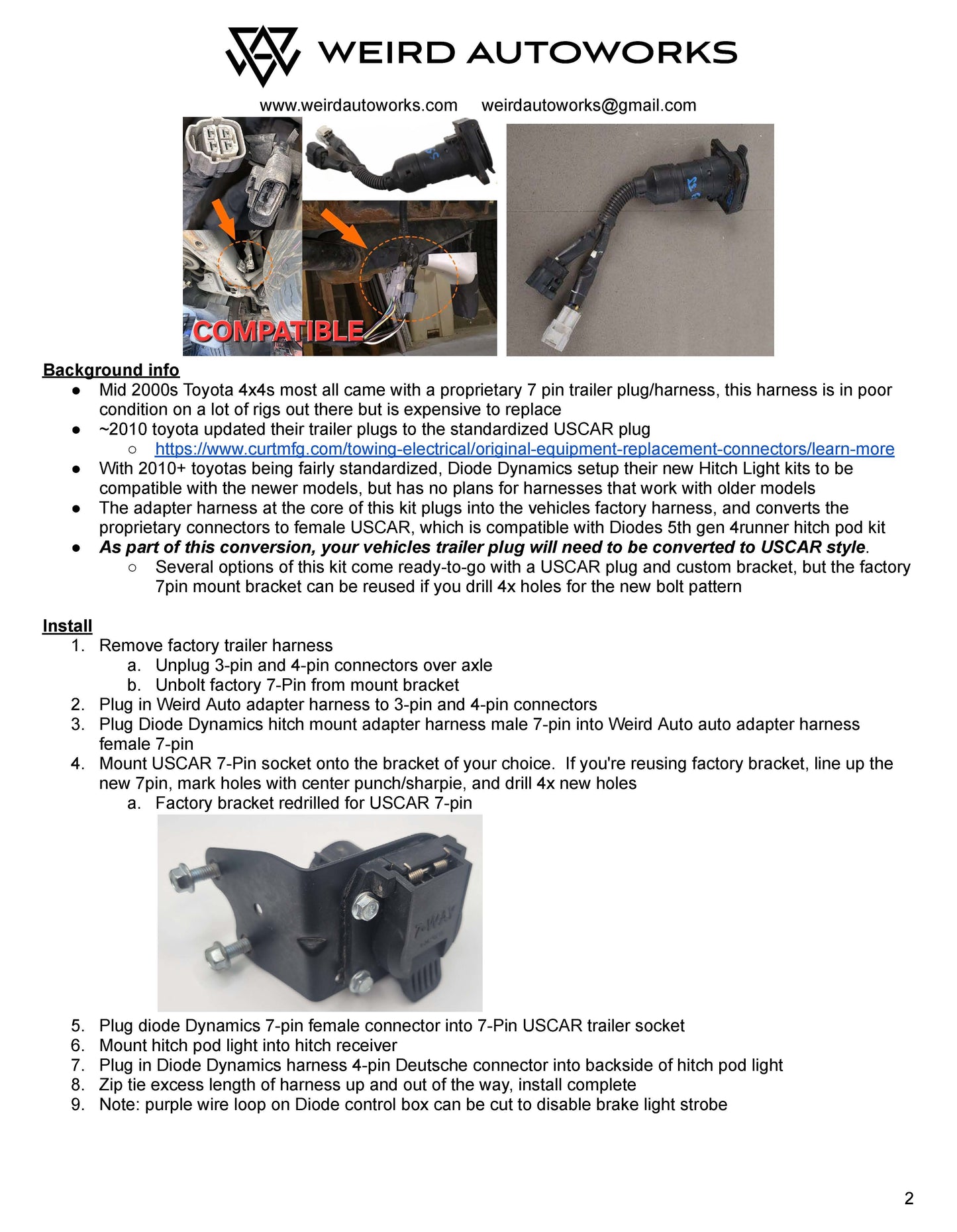Hitch Light and Trailer Plug Conversion Kit for Mid 2000s Toyota 4x4s (GX470, FJ, 4th Gen 4Runner, 1st Gen Tundra & Sequoia)