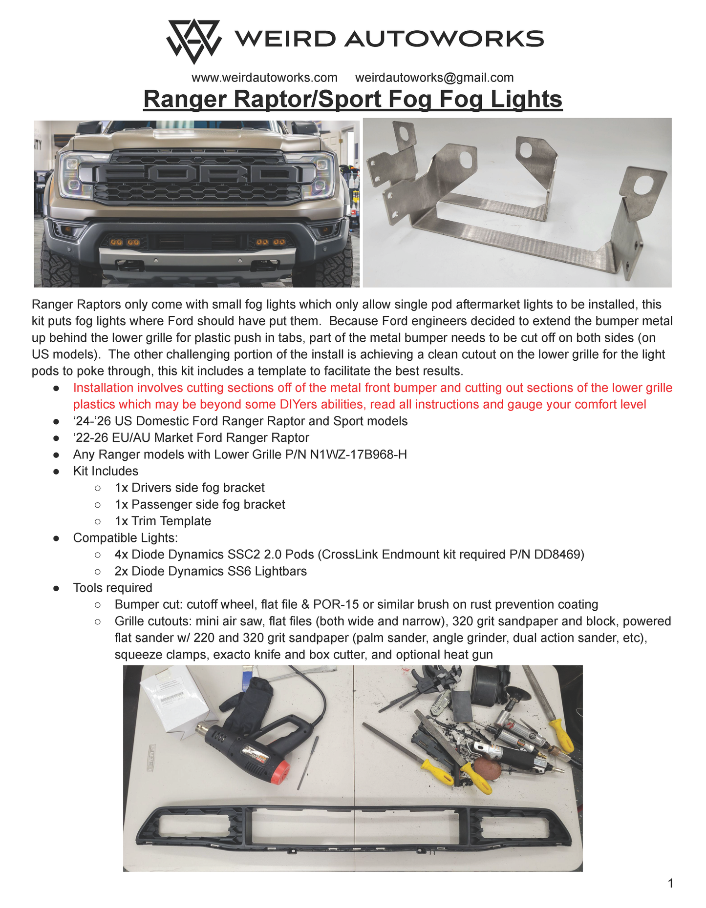 Ford Ranger Raptor Fog Light Adapter Kit